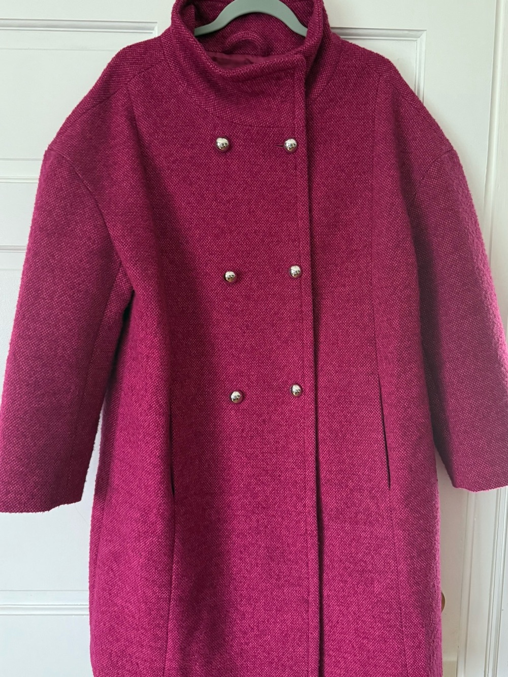 Talbots Bright Fuchsia Double-Breasted Pea Coat - Picture 3 of 4